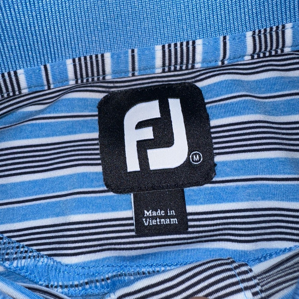 FootJoy Mens Blue Striped Performance Golf Polo Shirt Size M‎ Willow Tree Logo - Picture 7 of 10